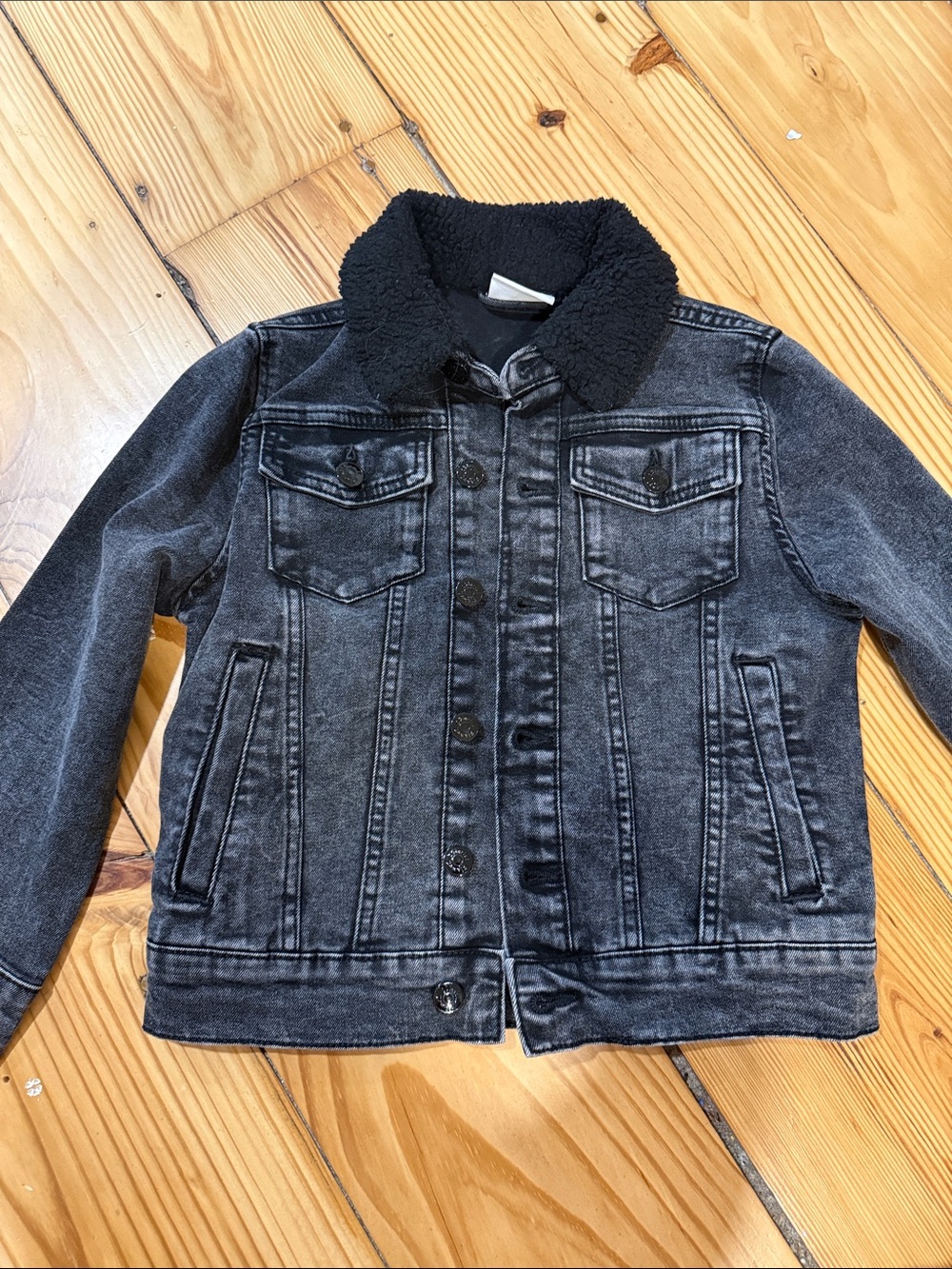 Kids Black Sherpa-Lined Denim Jacket